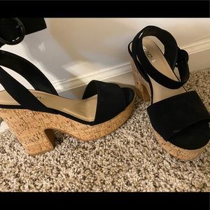 Cork heel Black ankle strap platform heel. Worn once.